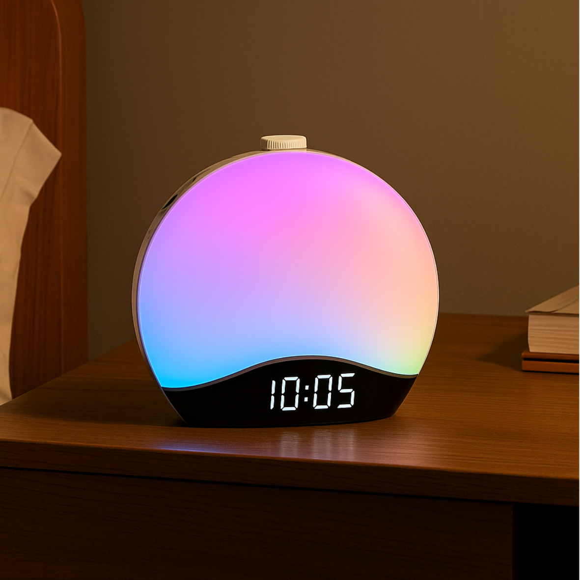 Réveil lumineux tactile avec lumière multicolore dynamique, affichage 15:30